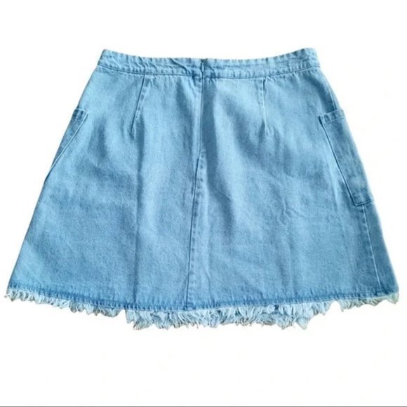 New Anthropologie Large L Umgee Light Wash Fringe Frayed Mini Denim Jean‎ Skirt - Picture 3 of 6